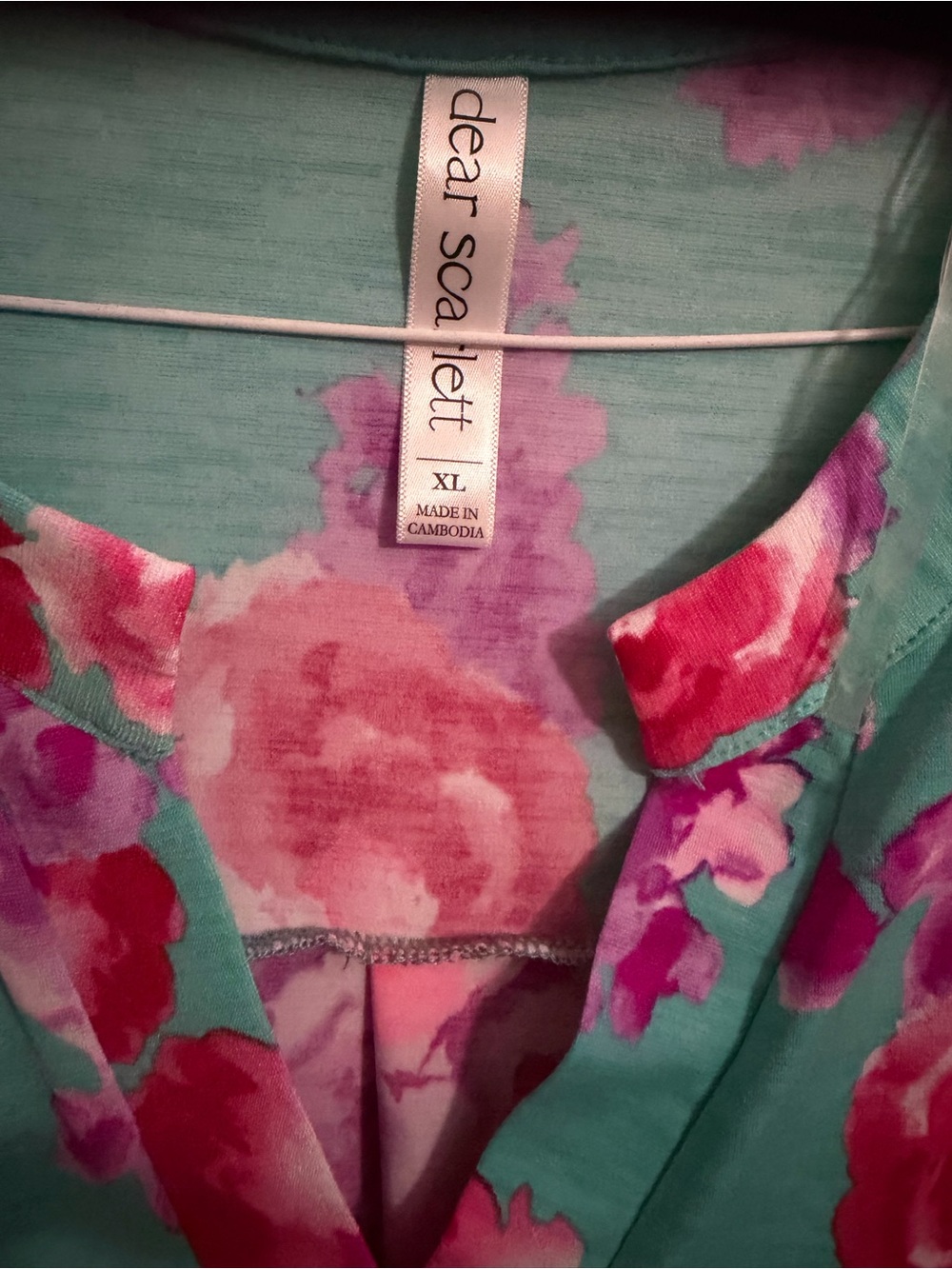 Dear Scarlett Women’s Teal Floral V-Neck Tunic Top - Pink & Purple Bloom - Picture 2 of 3